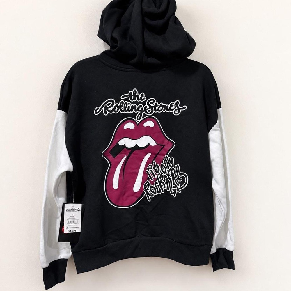 Rolling Stones Girls L 10/12 Full Zip Hoodie Tongue Logo Black White NWT